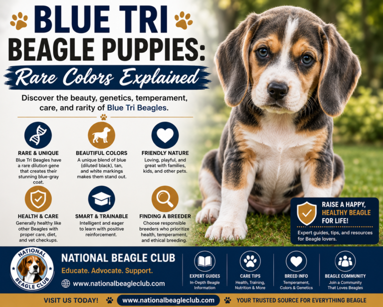 Rare Blue Tri Beagle puppy with blue-gray, tan, and white coat markings outdoors